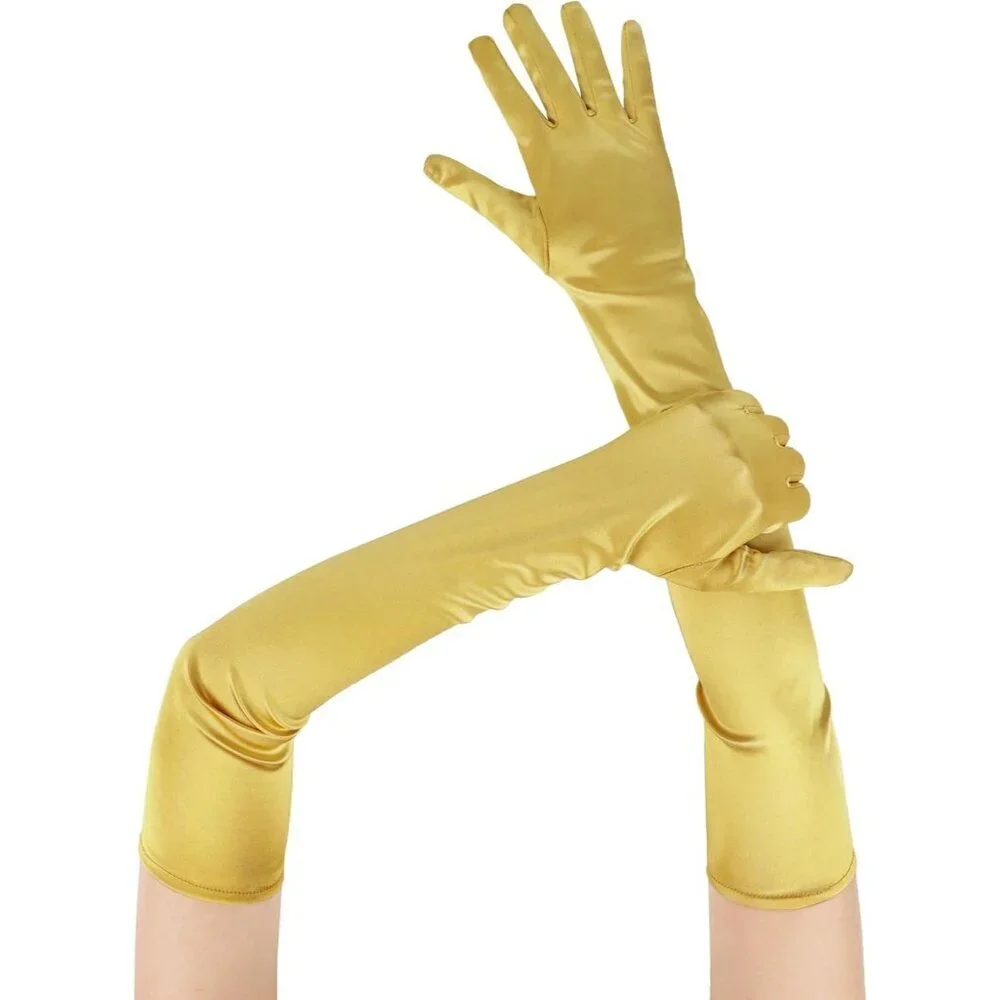 Women's Evening Gold Long Satin Gloves Elbow Length Formal Party Prom Wear
